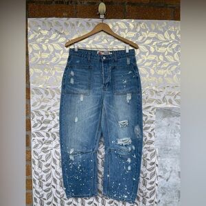 Hammill & Co Vintage Barrel Jeans | Paint Splatter Distressed Slouchy Denim M